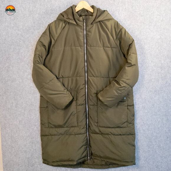 Dip Quilted Puffer Jacket Olive Green Trench Full-Zip Hooded Gorpcore Women's XL - Picture 1 of 12
